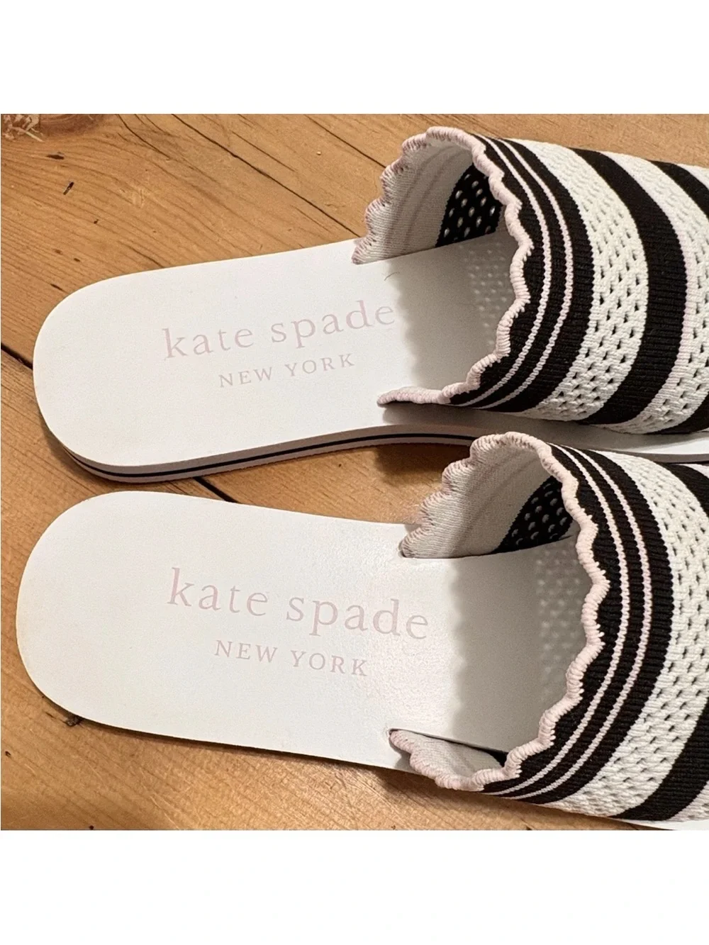 Kate Spade NY Festival Slide Sandal - 8.5 White Black Pink Knit Fabric
